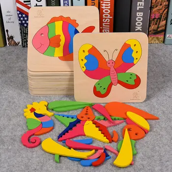 

Kids' Wooden Montessori Educational 3D jigsaw Puzzle Toys Cartoon Animal single layer puzzle Children's Puzzle Tortoise Fish ect