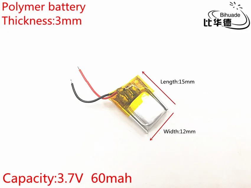 10pcs 3.7V 60mAh 301215 Lithium Polymer LiPo Rechargeable Battery ion cells For Mp3 Mp4 Mp5 DIY PAD DVD E-book bluetooth headset