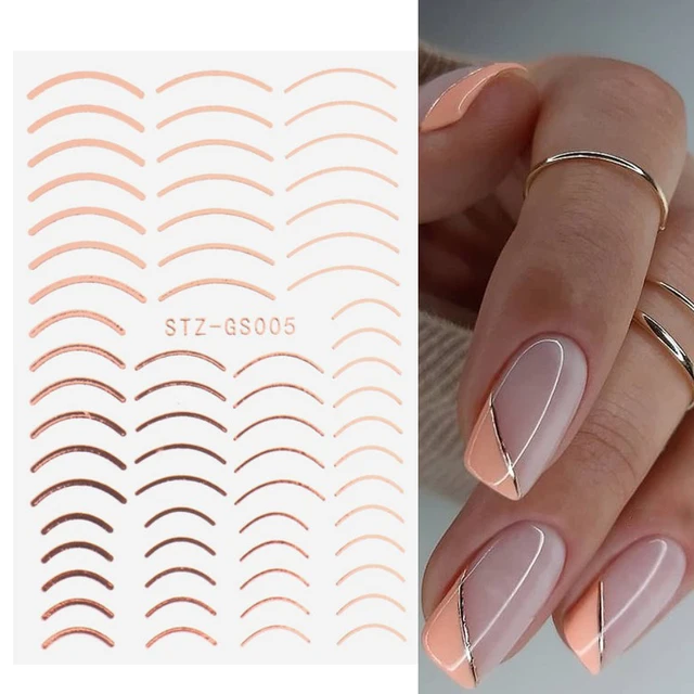 3D Lines Nail Stickers DIY Rose Gold Metal Stripe Lines Letters Decals Curve Nail Art Sliders Self Adhesive Decorations Manicure 04