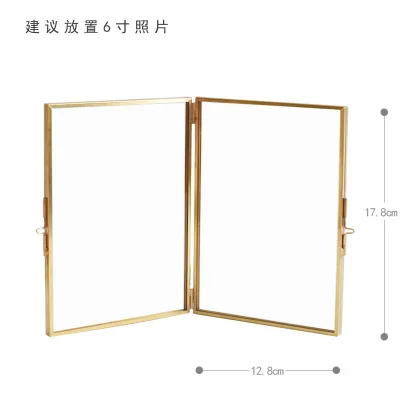 INS металлическая Стеклянная фоторамка складной провод настольная картина латунные рамки для портретов/Ландшафтный Свадебный декор ремесла - Цвет: 1-6inch
