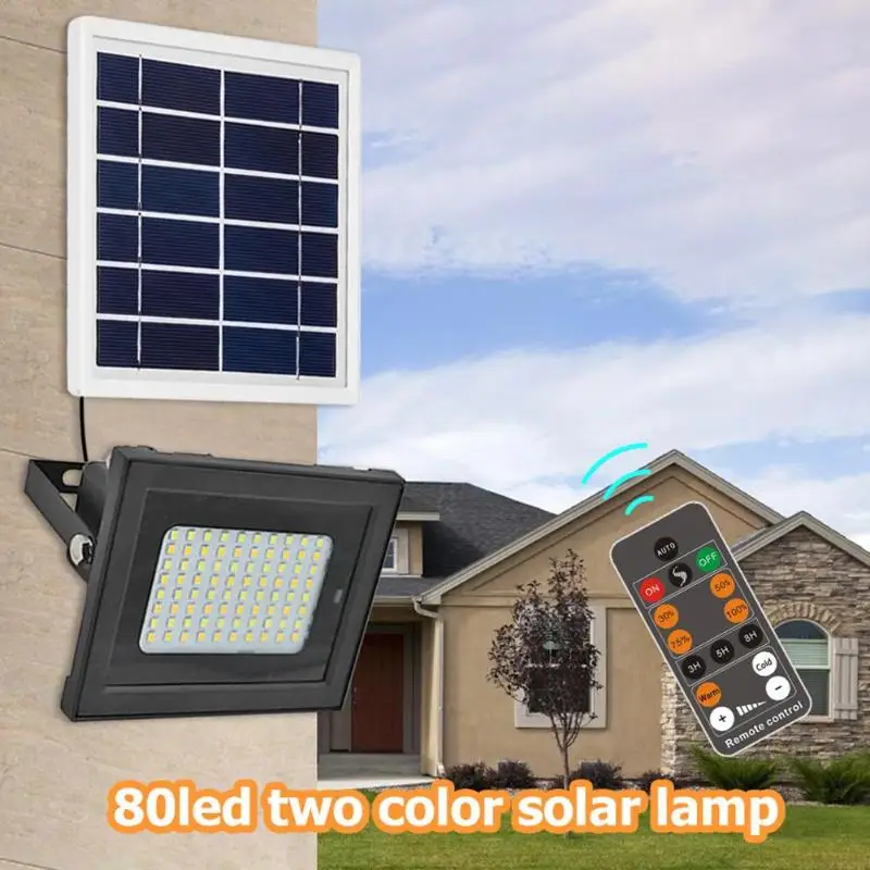 

80 LED Solar Lamps Dual-color Plastic Remote Control Wall Light Waterproof Outdoor Garden Street Security Landscape Lighting