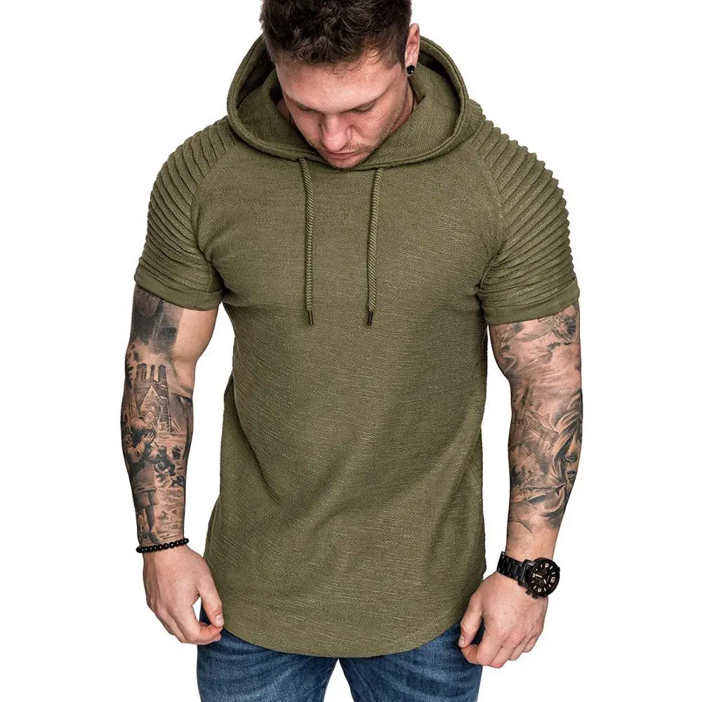

VODOF 2020 New Fashion Men's Cotton Short Sleeve Hooded Hoodies Fit Slim T-shirt Tops Male Summer Casual Muscle Bodybuilding