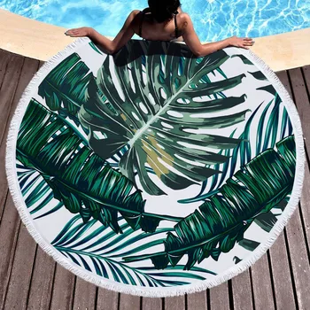 

Beautiful Printed Large Leaves Flower Flamingo Beach Towel Round Microfiber Beach Towels Roundie Adults