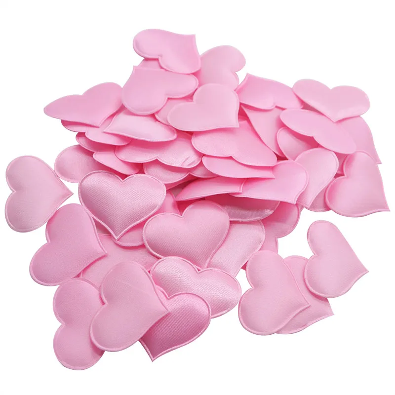 100 шт. 3,5 см Губка атласная ткань лепестки в форме сердца Романтические свадебные конфетти стол кровать ручной работы лепестки украшения на День святого Валентина - Цвет: pink