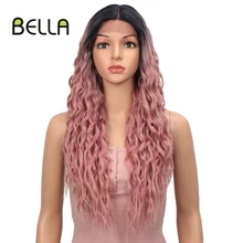 

Bella Lace Front Wig Synthetic Pink Color Transparent Lace Pink Curly Hair 27 Inch High Temperature Wig For Woman Cosplay Lolita