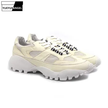 

Brand Design Ultra Light Jogger Sneakers Shoes Men Lace Up Handmade Genuine Leather Casual Platform Footwear Breathable Trainers
