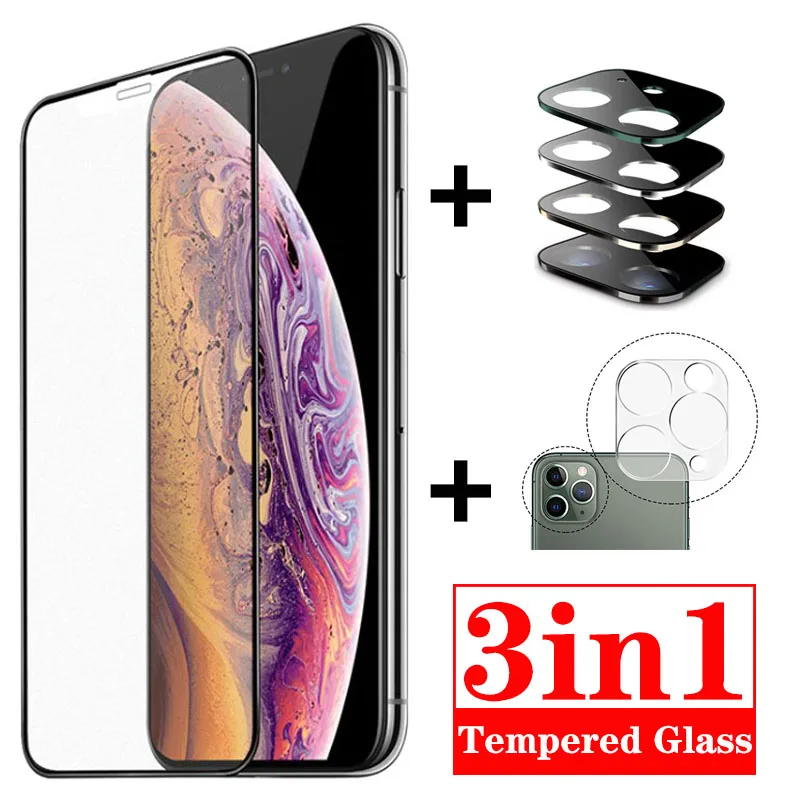 Металлическое закаленное стекло 9D 3 в 1 для iPhone 11 Pro Max 2019 Защитное экрана камеры