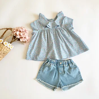 

Girls Shirts 2020 Summer Baby Kids Girl Tops & Blouse Flower Printed Short Sleeve Blouses 2 Layers Ruffles Collar Shirt Clothes