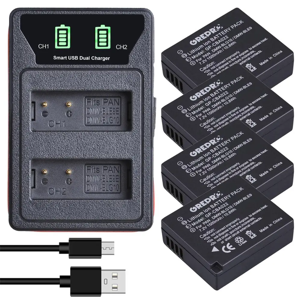 1500mAh DMW-BLG10 DMW BLG10 BLG10E Battery +LED Dual Charger with USB and Type-c for Panasonic LUMIX GF5 GF6 GX7 LX100 GX80 GX85 coin battery Batteries