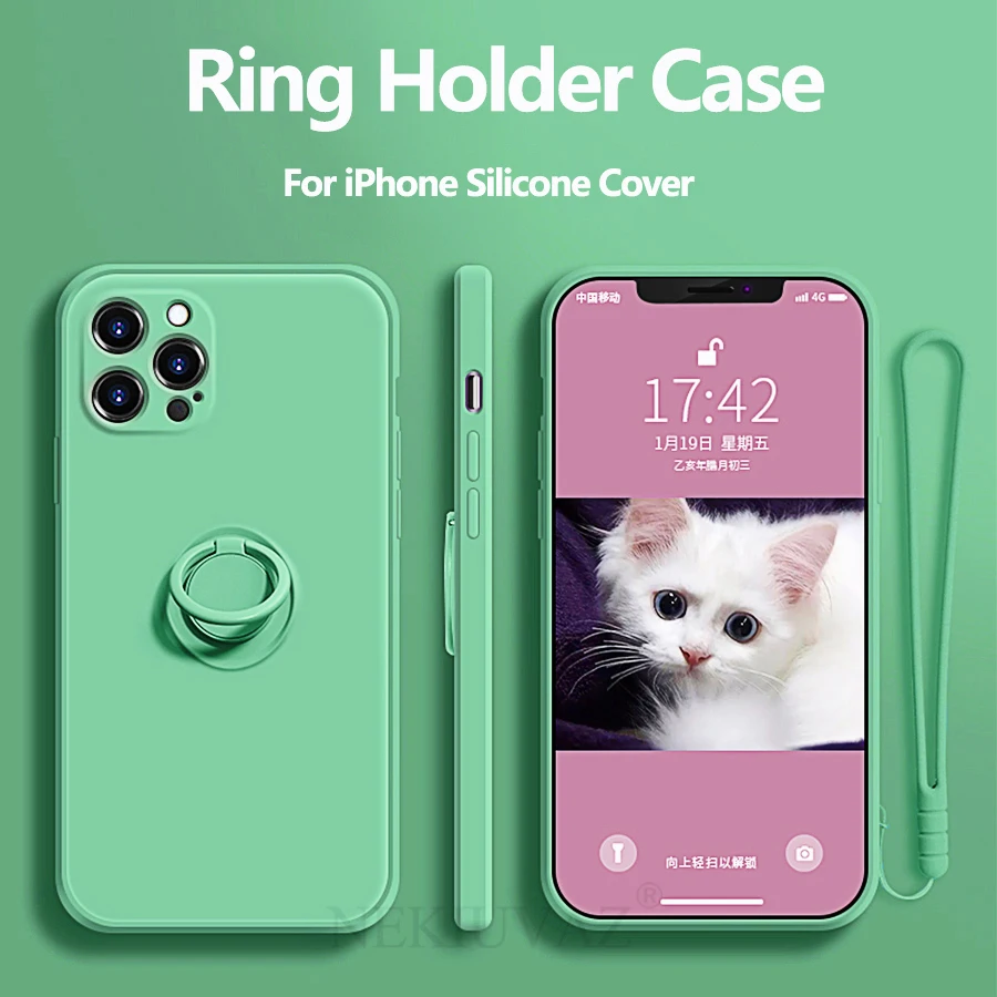 Case For iPhone 12 11 Pro Max XR XS 7 8 Plus Mini SE 2020 With Ring Holder Silicone Cover | Мобильные телефоны и
