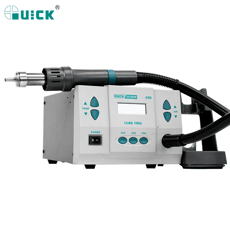 QUICK Original 861DW 1000W Heat Gun Lead Free Hot Air Soldering Station Rework Station + Nozzle With Replace Hot Gun Handle Core
