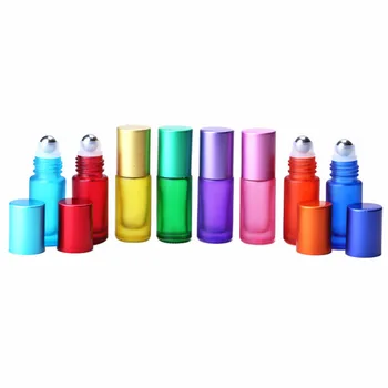 

1PCS 5ml Portable Roller Essential Oil Thick Glass Bottle Travel Refillable Frosted Roller Ball Perfume Bottle Multy-color
