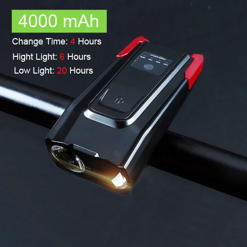 4000 red Умный велосипедный светильник, перезаряжаемый через USB, светодиодный велосипедный передний фонарь, настоящий, 800 люмен, задний светильник, набор с колокольчиком, 120 дБ, водонепроницаемый, T6, головной светильник - Цвет: 4000 red