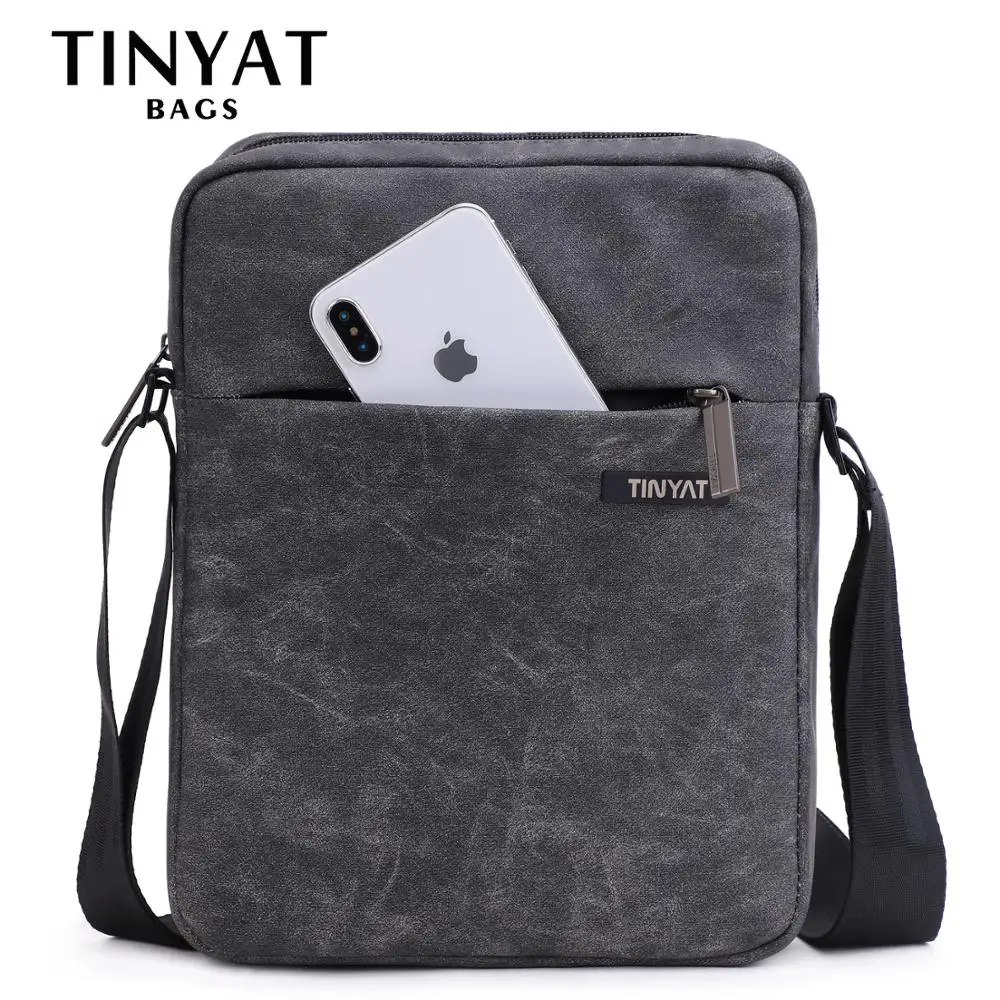 

TINYTA Men's bag Leather Men Shoulder Bag for 9.7'pad PU Waterproof Casual crossbody bag Shockproof Messenger bag shoulder gray