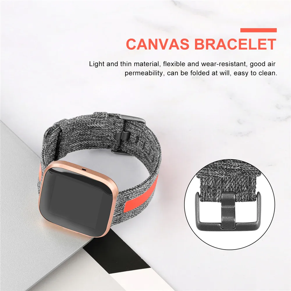 Durable Canvas Wrist Band Strap for Fitbit Versa/ Versa 2/ Versa Lite Smartwatch Replacement Sports Bracelet Watch Strap Bands