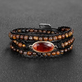 

Retro Leather Wrap Bracelet Collocation Tiger Eye Stone Beads Bracelet Bangle Oval Charm Bracelets for Men Women Luxury Jewelry