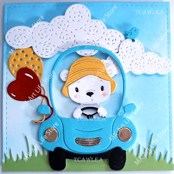 

Driving Little Bear Metal Cutting Dies Lovely Animal Doll Boy Girl Stencil Embossing DIY Scrapbooking Dies 2019 New