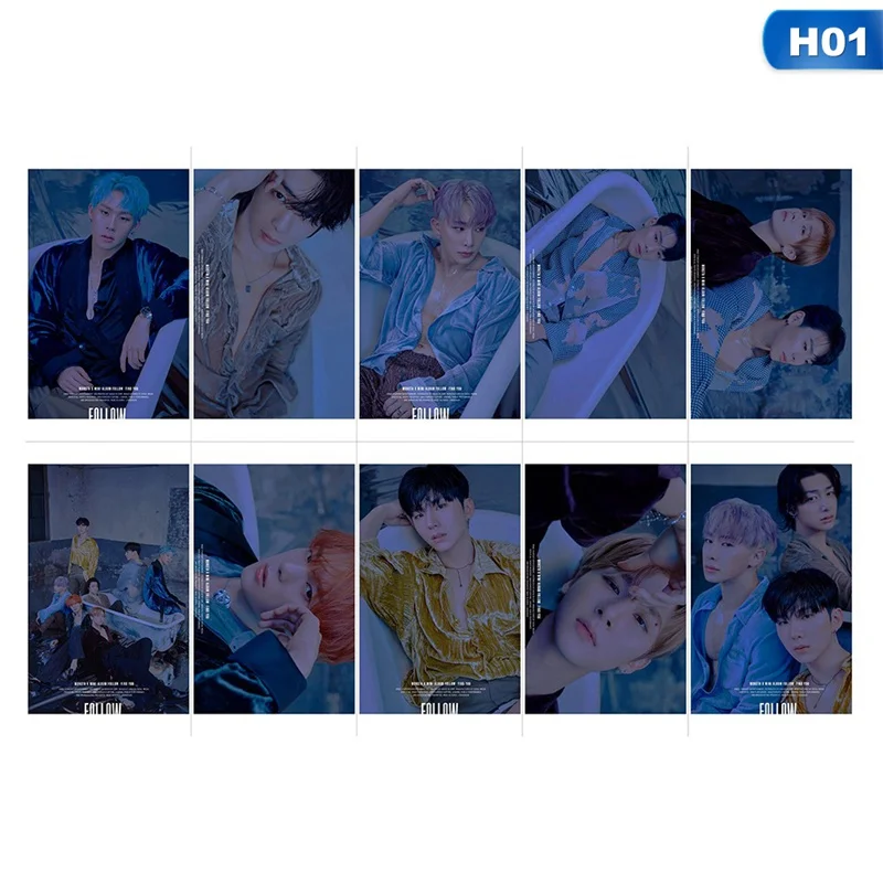 10 шт./компл. K-pop монста х альбом липкий фотокарточек новая модная обувь с украшением в виде кристаллов наклейки карт