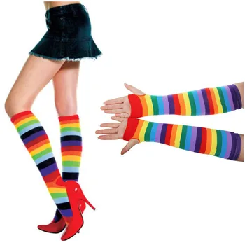 

Cotton Socks Long Socks Football Rainbow Striped Arm Gloves Stockings Over Knee Socks Pantyhose #2-Arm Sleeve #1-Stockings
