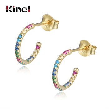 

Kinel Authentic 925 Sterling Silver C Stud Earrings Color Zirconia European Jewelry Accessories for Women Hot Brand