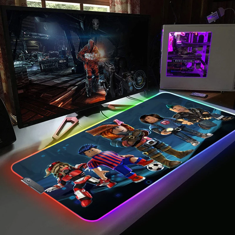 RGB игровой коврик для мыши roblofox большой размер цветной светящийся настольный
