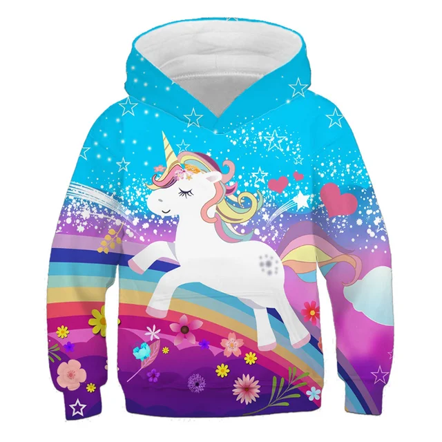Girls Unicorn Hoodies 4 5 6 7 8 9 10 11 12 -14 Years Kids Sweatshirt Unicorn Hoodies Boys Hooded Autumn and Winter Girl Clothes Tzwy-030501
