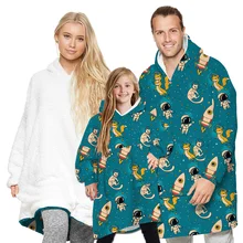 New Product Bathrobe Digital Printing Mink Fleece Blanket Casual Hooded Pullover Loose Blanket Parent-child Warm Home Clothing