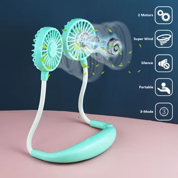 

Portable Fan Hands-Free Neck Band Hanging USB Rechargeable Dual Fan Mini Air Conditioner Cooler Fans Outdoor 3 Modes Ventilateur