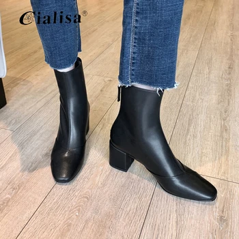 

CIALISA Women Shoes Fashion Square Toe Ankle Boots Heels Fashion High Heel Autumn Winter Ladies Boots