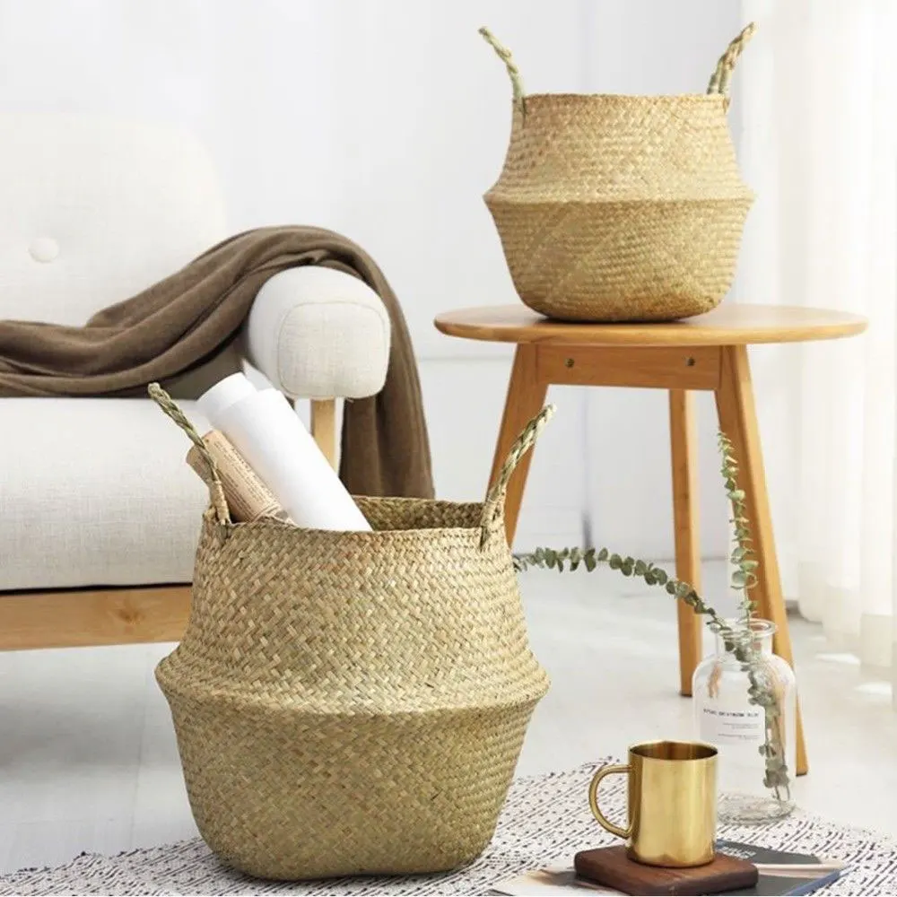 

Handle Bag Plant Flower Pots Foldable Nursery Primary Color Rattan Home Clothes Laundry Organizer Portable Shopping