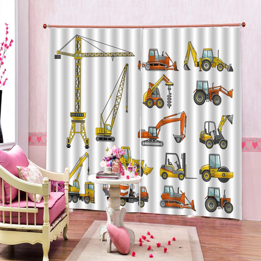 Custom 3D Curtains Mini Diecast Plastic Lovely Construction Vehicle Engineering Cars Excavator Model Toys For Children Boys