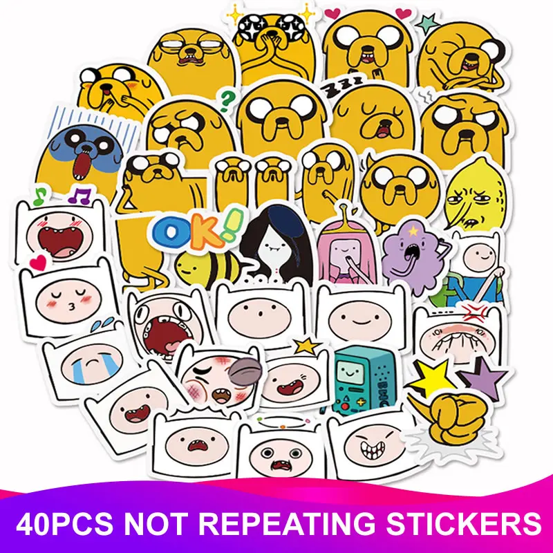 40pcs Animal Adventure Time Stickers PVC Waterproof Scrapbooking Luggage Motorcycle Guitar Skateboard Funny Sticker Kids Toys