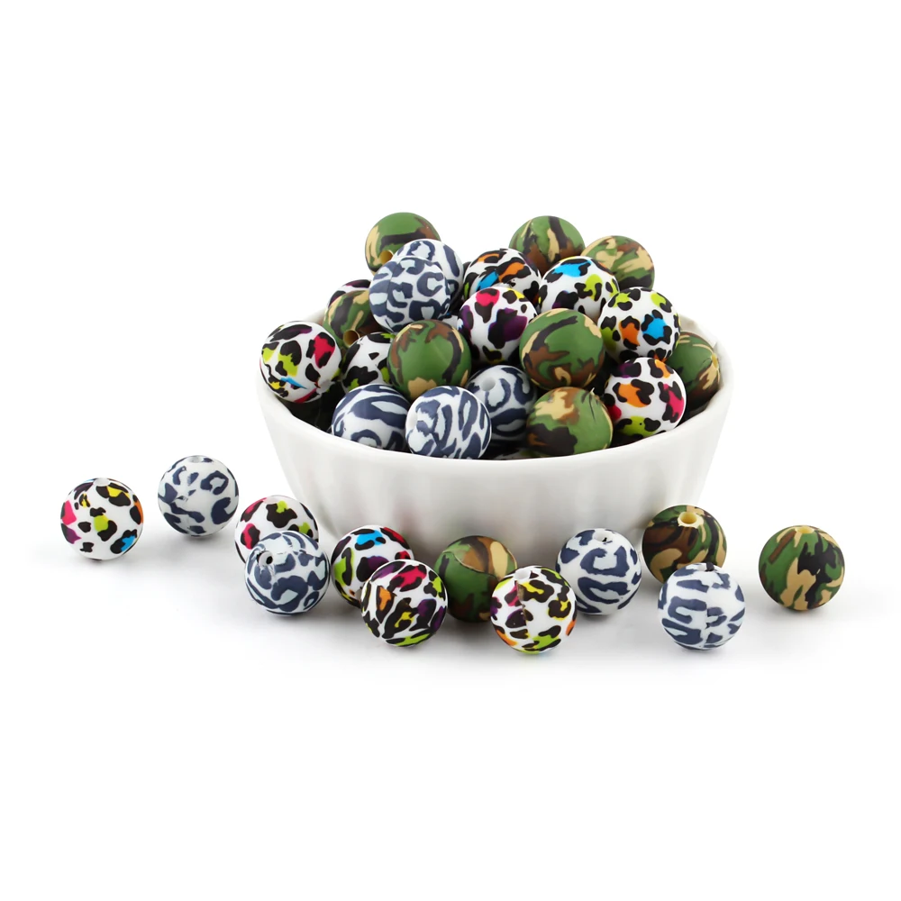 20pcs 12mm Silicone Beads Terrazzo Leopard Print Round Ball Pearl DIY Chewable Baby Safe Teether Toys Baby Teething Beads