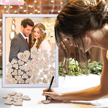 

PATIMATE Creative Wooden Sign In Book Rustic Wedding Decorations Personality Photo Frame Box Anniversary Wedding Party Supplies