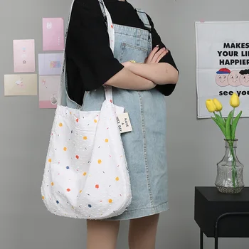 

Women Canvas Bag Colorful Print Polka Dots Large Capacity Plush Dot Cloth Messenger Shoulder Bag For Women Crossbody Bags