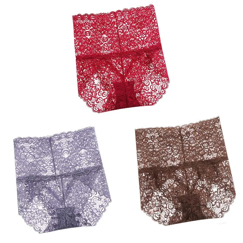 wine red Violet gray TEXIWAS 3 шт./партия, кружевные трусики с высокой талией для женщин, прозрачное дышащее пикантное женское нижнее белье, нижнее белье, бесшовные мягкие женские трусы - Цвет: wine red Violet gray