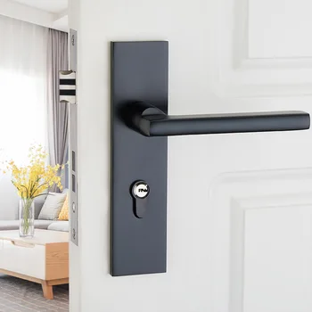 

Black Solid Space Aluminum Door Lock European-style Simple Bedroom Handle Lock Room Door Lock Anti-theft Lock Core
