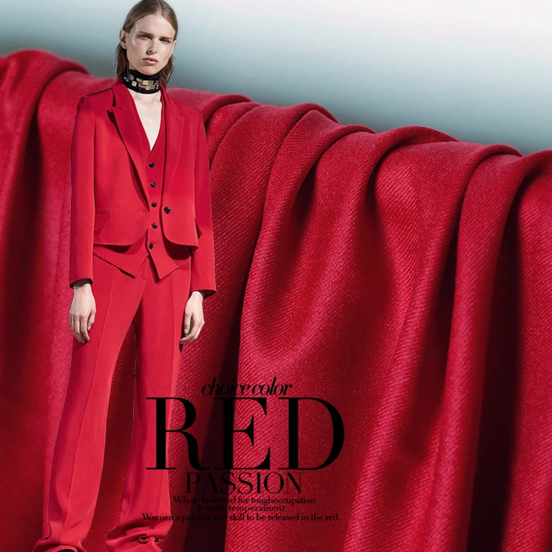 Шерстяная ткань высокая прочность камвольная саржа шерсть красный сплошной цвет осень и зима костюм куртка одежда ткань 150 см Ширина