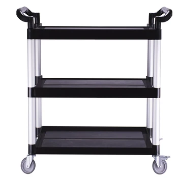 

Heavy Duty 3-Shelf Rolling Service Utility Push Cart 330 lbs. Capacity for Foodservice Restaurant Cleaning