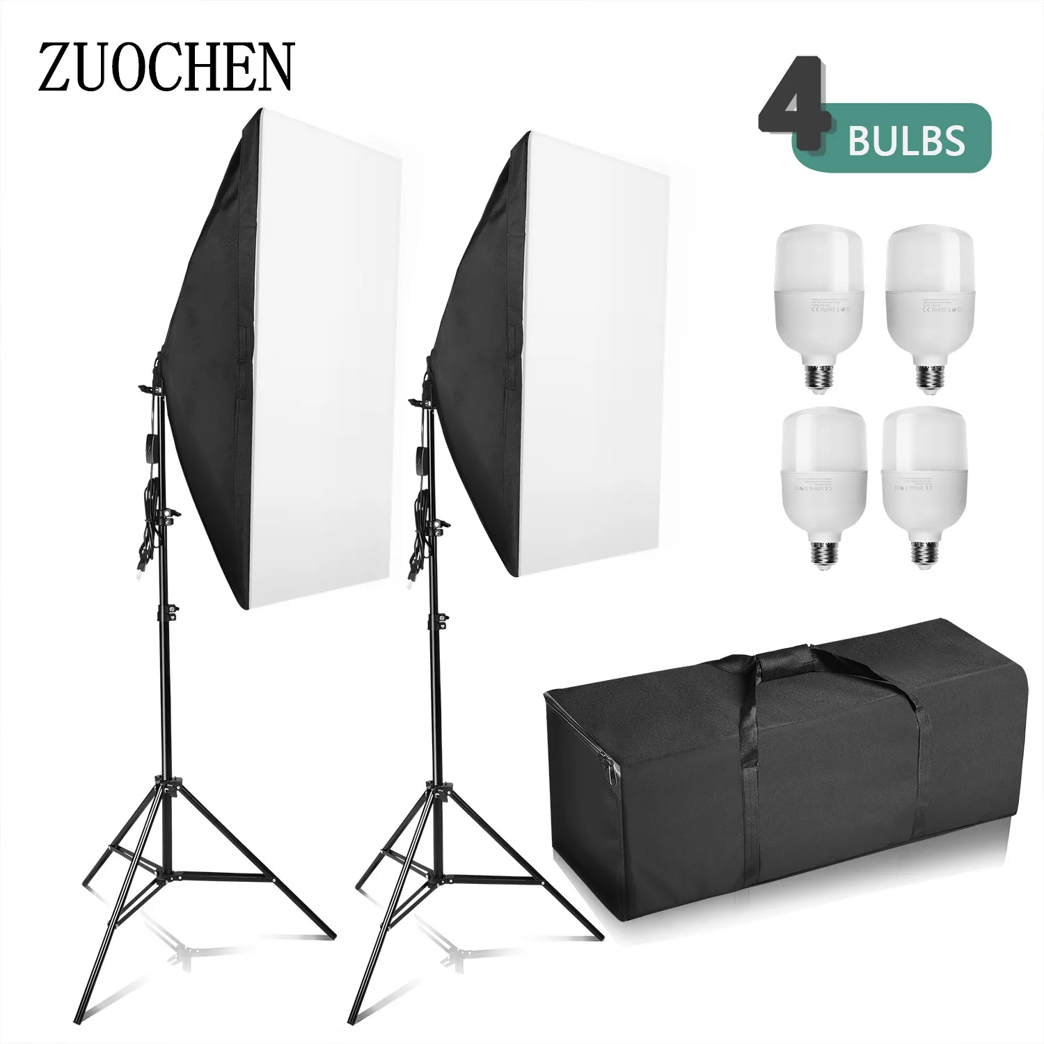  ZUOCHEN 4x 25W LED Photography Studio Softbox Lighting Stand Kit Photo Video Light Set For Indoor P - 4000326501701