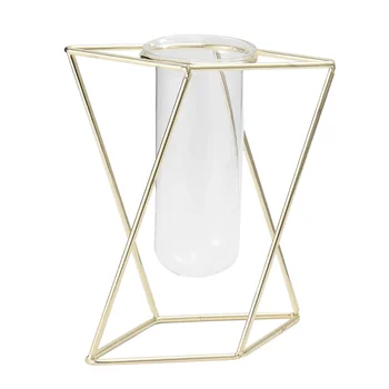 

1Pc Geometric Art Vase Hydroponics Flower Planter Iron Art Glass Tube Vase Green Plant Container (Golden, Short without Flower)