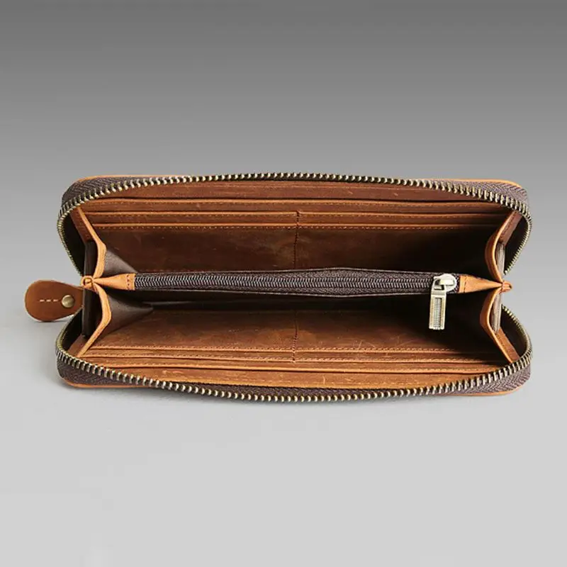 High Quality Men's Leather Wallet ID Card Holder Business Long Clutch Billfold Money Purse Zipper Bag