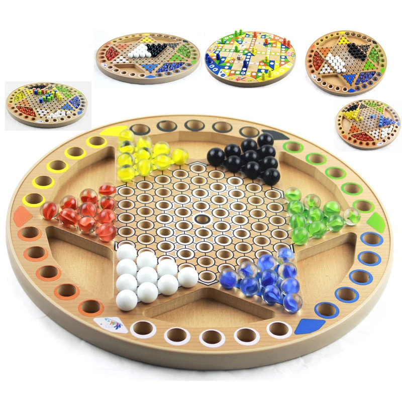 Juego de ajedrez 6 en 1, de ajedrez volador de madera, damas chinas, juego de tablero de abulón de Gobang solitario, juguete familiar para niños| | - AliExpress