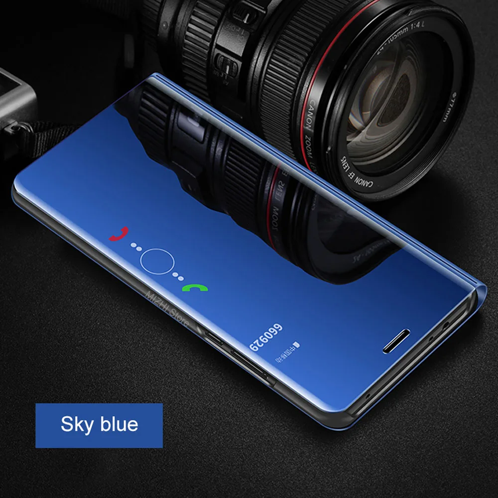 Blue Зеркальный Чехол С Откидывающейся Крышкой для huawei y5 y6 y7 y9 чехол для huawei y 5 6 7 9 prime крышка y5prime y6prime y9prime Coque - Цвет: Blue