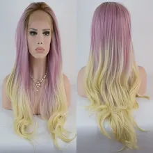 Bombshell коричневый корни Омбре фиолетовый до блонд синтетический 13*3 парик фронта шнурка высокая температура термостойкие волокна волос для женщин