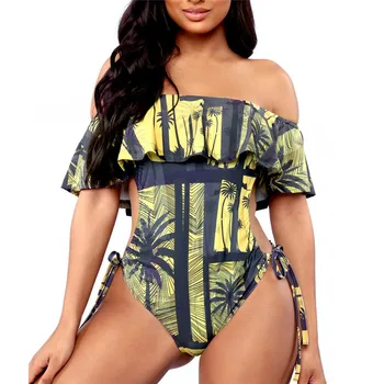 

Off Shoulder One-Piece Swimsuit Hollow One-piece Suits Bandage Swimwear Female Beach Wear Cheap Bathing Suit Women Biquini