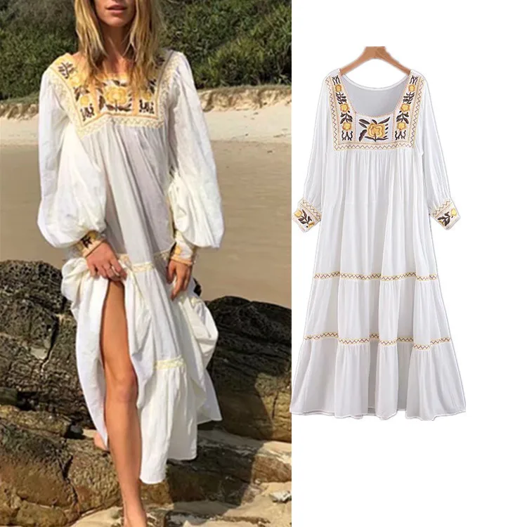 

Beach Dresses Robe Plage Bathing Suit Cover Ups Women Swimwear Coverup New Summer 2020 Dress Embroidered Laminated Acts Role Big