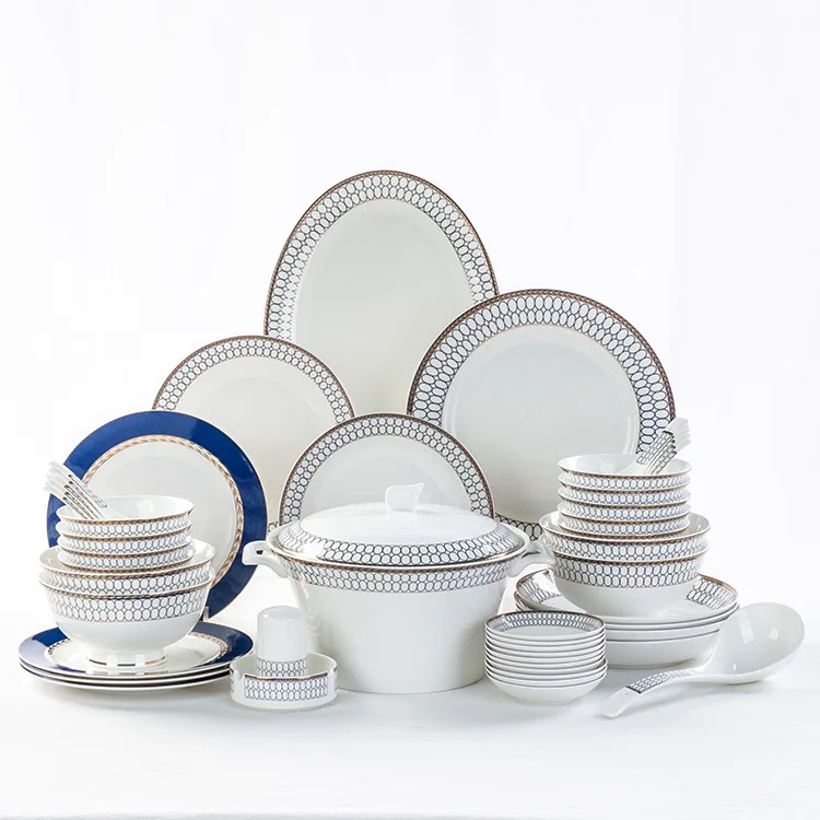 

Tangshan Bone China 50 Head Tableware Set Gift Set Dishes Dish Customizable Household European Style Ceramic Tableware