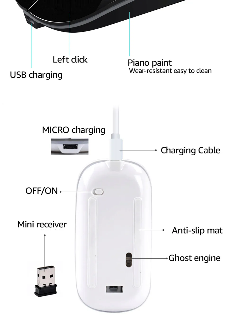 Беспроводная мышь, компьютерная Bluetooth мышь, бесшумная компьютерная перезаряжаемая эргономичная мышь Mause, 2,4 ГГц, USB, оптическая мышь для ноутбука, ПК