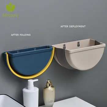 

Wall Mounted Folding Waste Bin Kitchen Cabinet Door Hanging Trash Bin Garbage Car Trash Can Foldable Bathroom Cleaning Tool